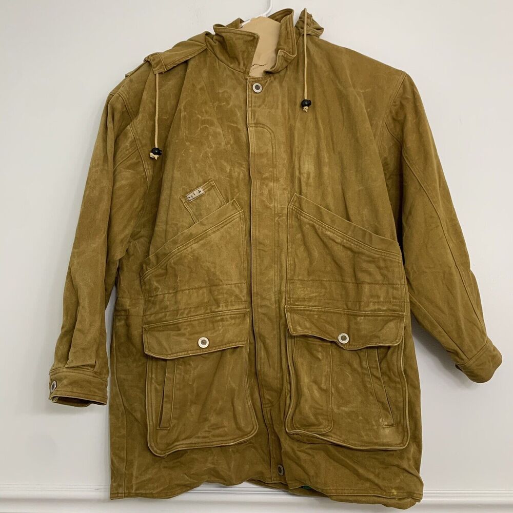 Vintage 90s Slick Jeans Mens Large Skate Baggy Heavy Denim Hooded Chore Coat